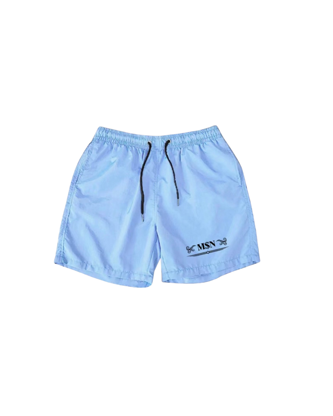 Light Blue “M$N” Swim Trunks