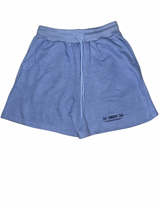 Women's Light Blue "M$N" Sweat Shorts